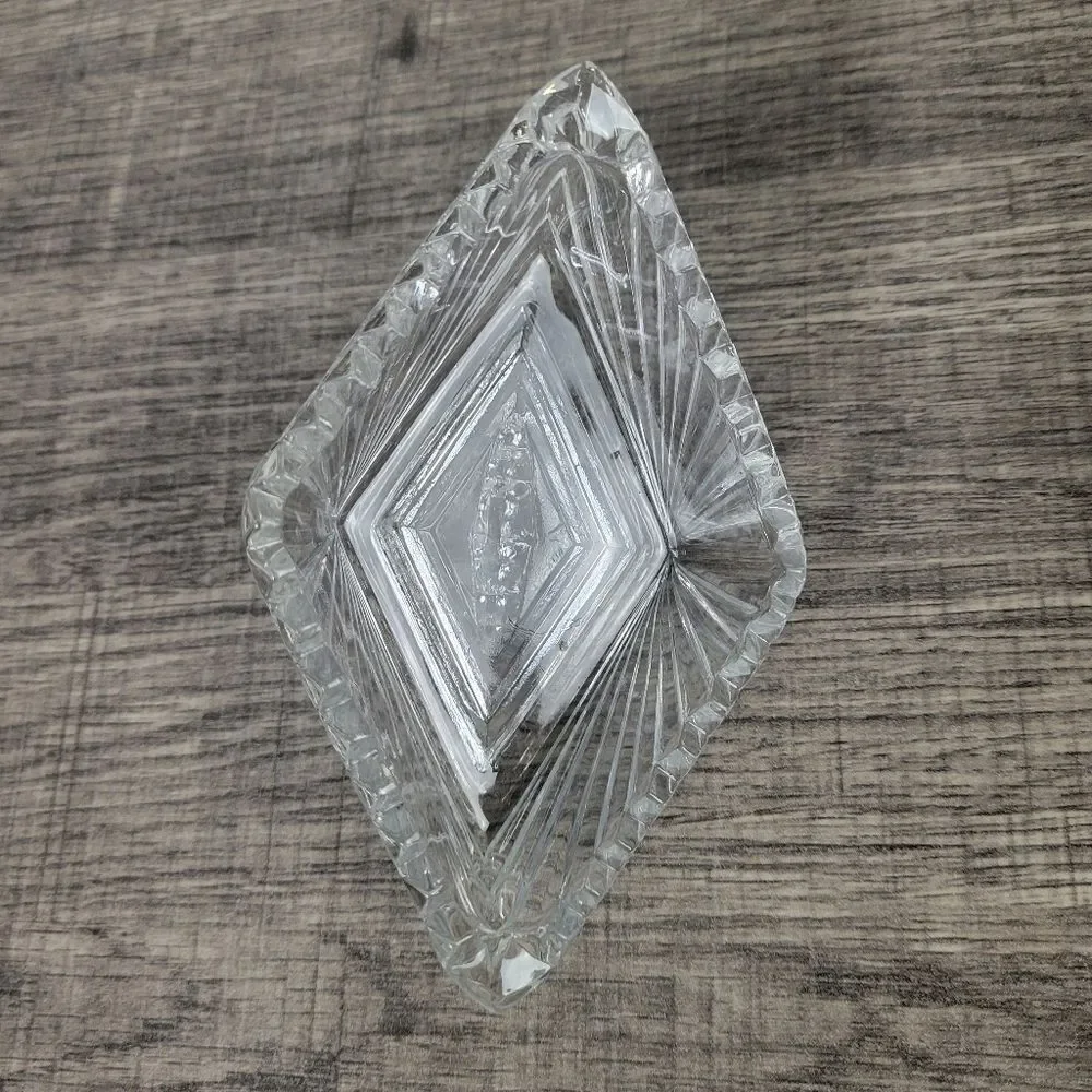 Clear Cut Glass Diamond‎ Shaped Trinket Box